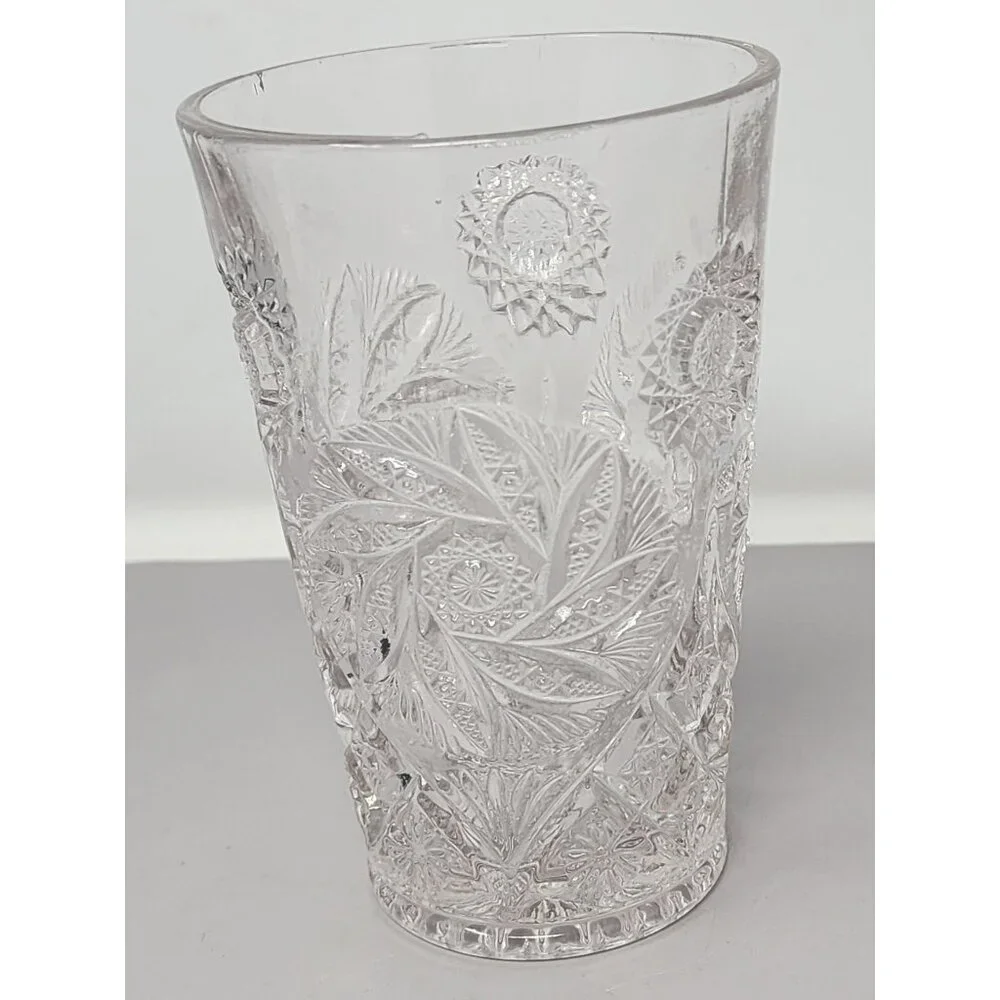 Vintage Miss Matched Cut‎ Glass Tumbler With Intricate Floral Geometric Patterns